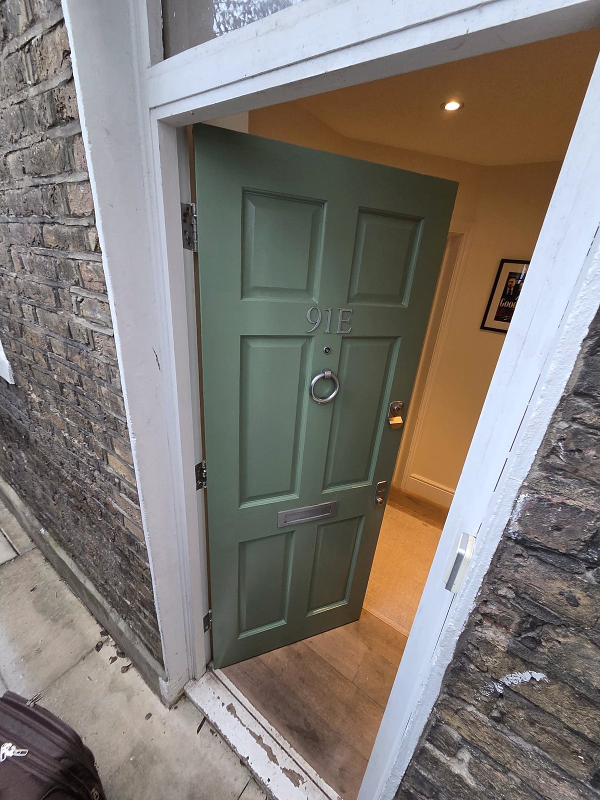 Front door painted sage green