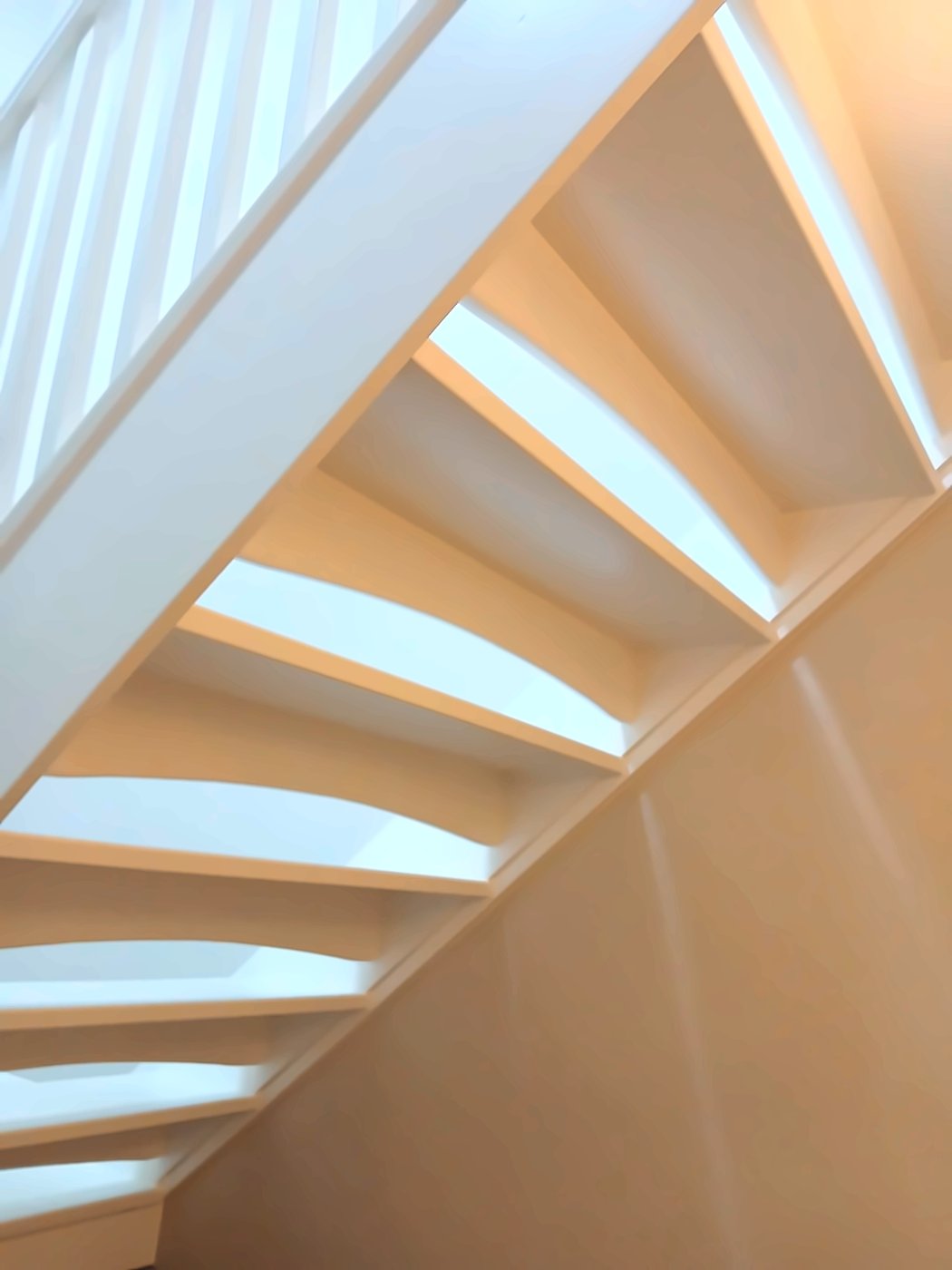 Crisp white open staircase